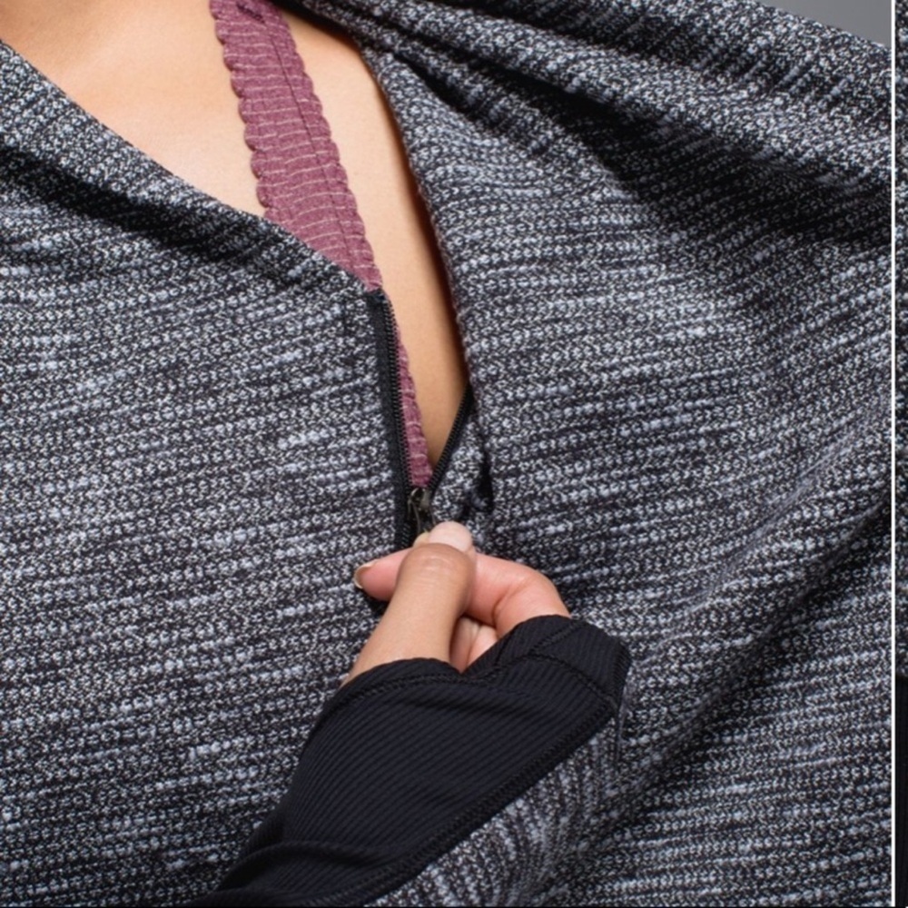 LULULEMON Bhakti Coco Pique Black Size 6 Double Zip Wrap Yoga Fitted Thumbholes - Picture 3 of 16